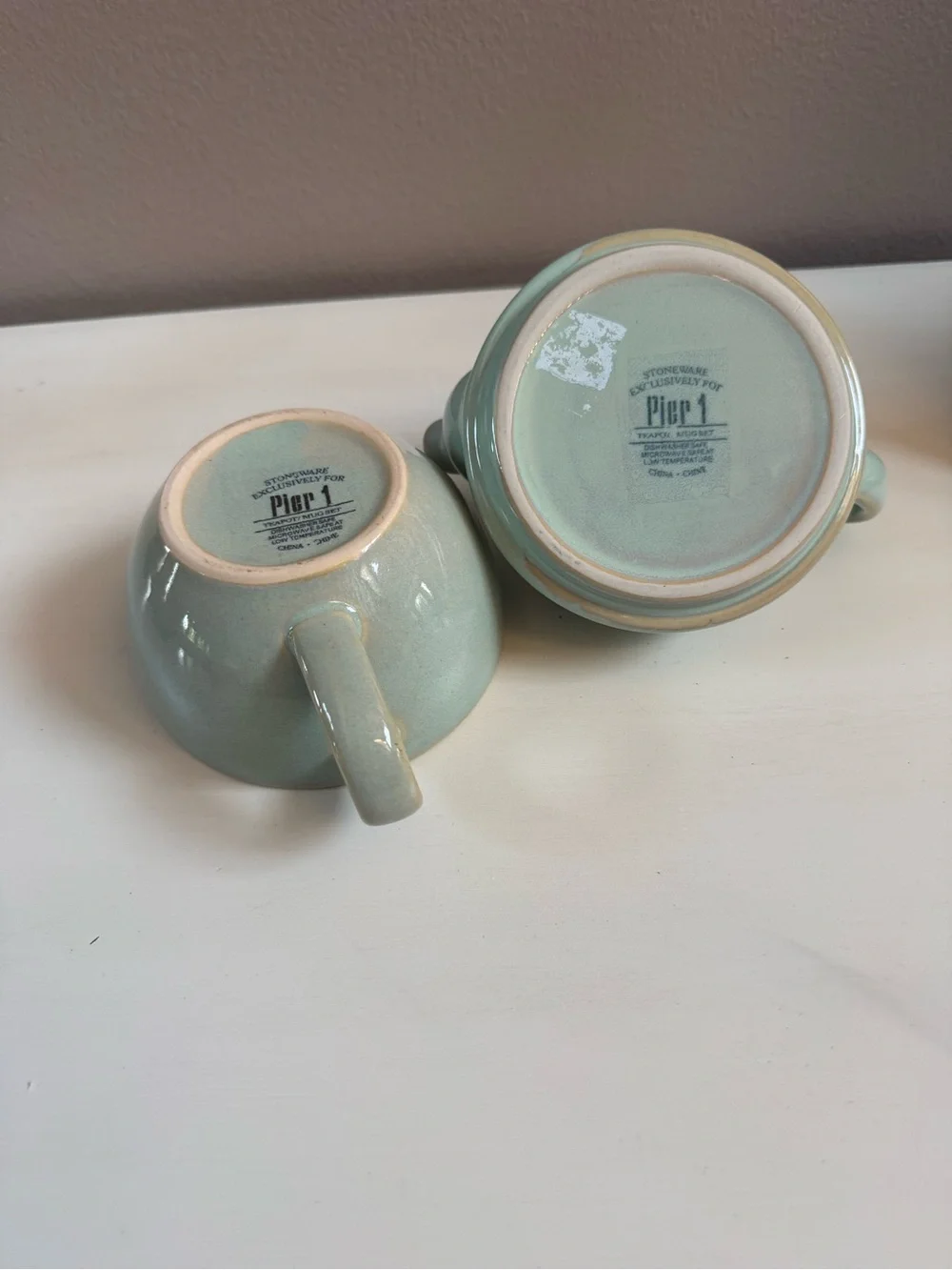 Pier 1 stoneware Teapot Mug Set in Seafoam Green vintage